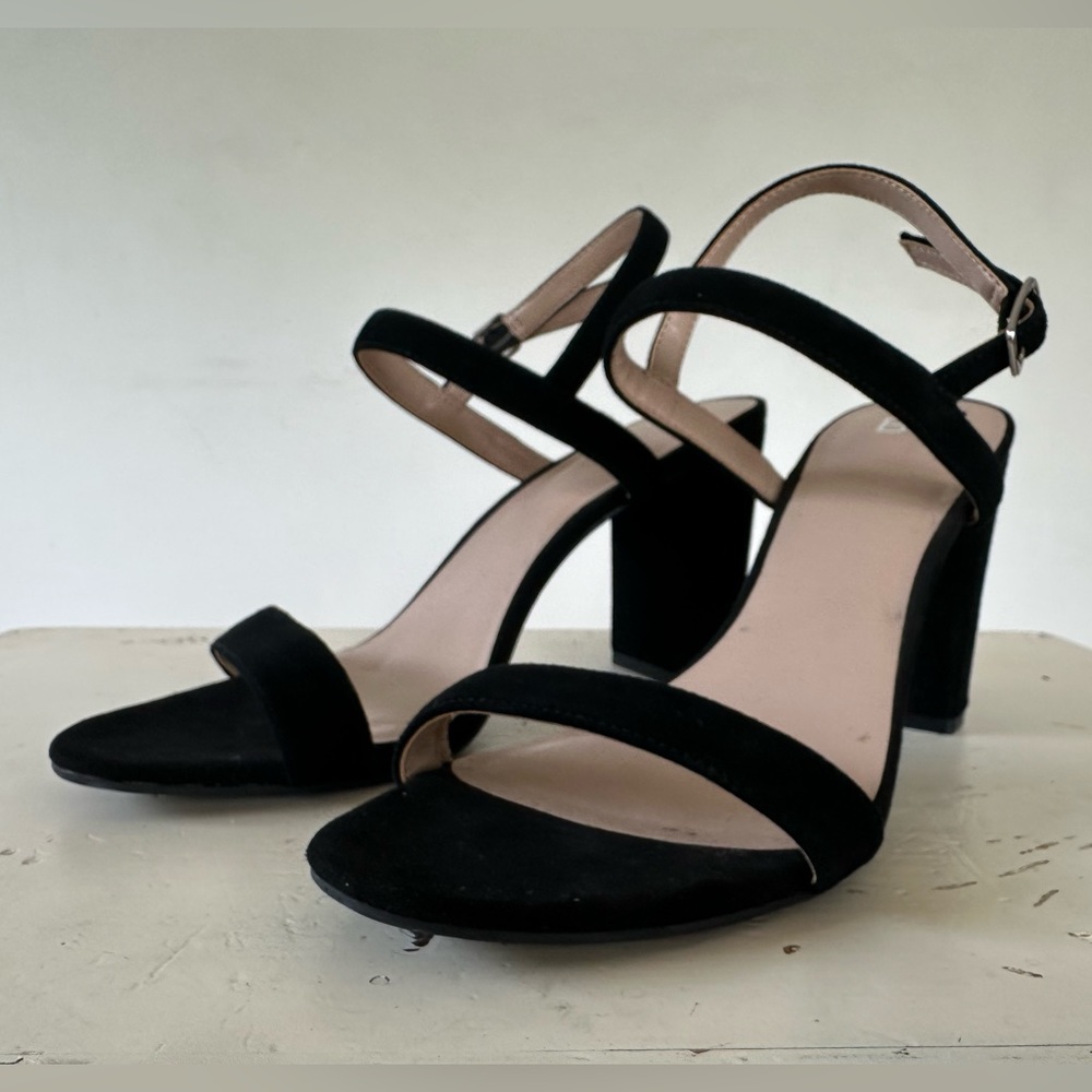 BP. Lula Block Slingback Sandal Faux Suede Open Toe Ankle Strap Black Size 10